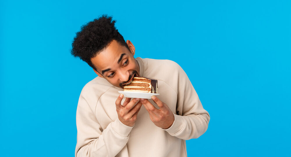 Guy,Stole,Piece,Cake,And,Eating,It,Fast.,Funny,And